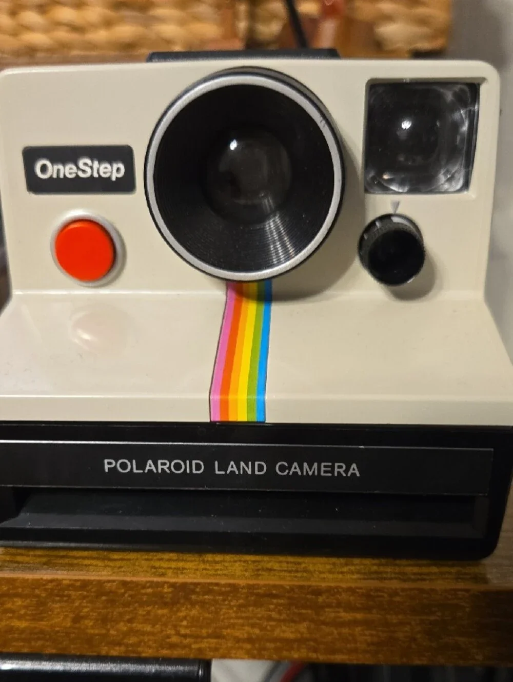 Polaroid OneStep Instant Camera Rainbow Stripe and Red Button With Carrying Case